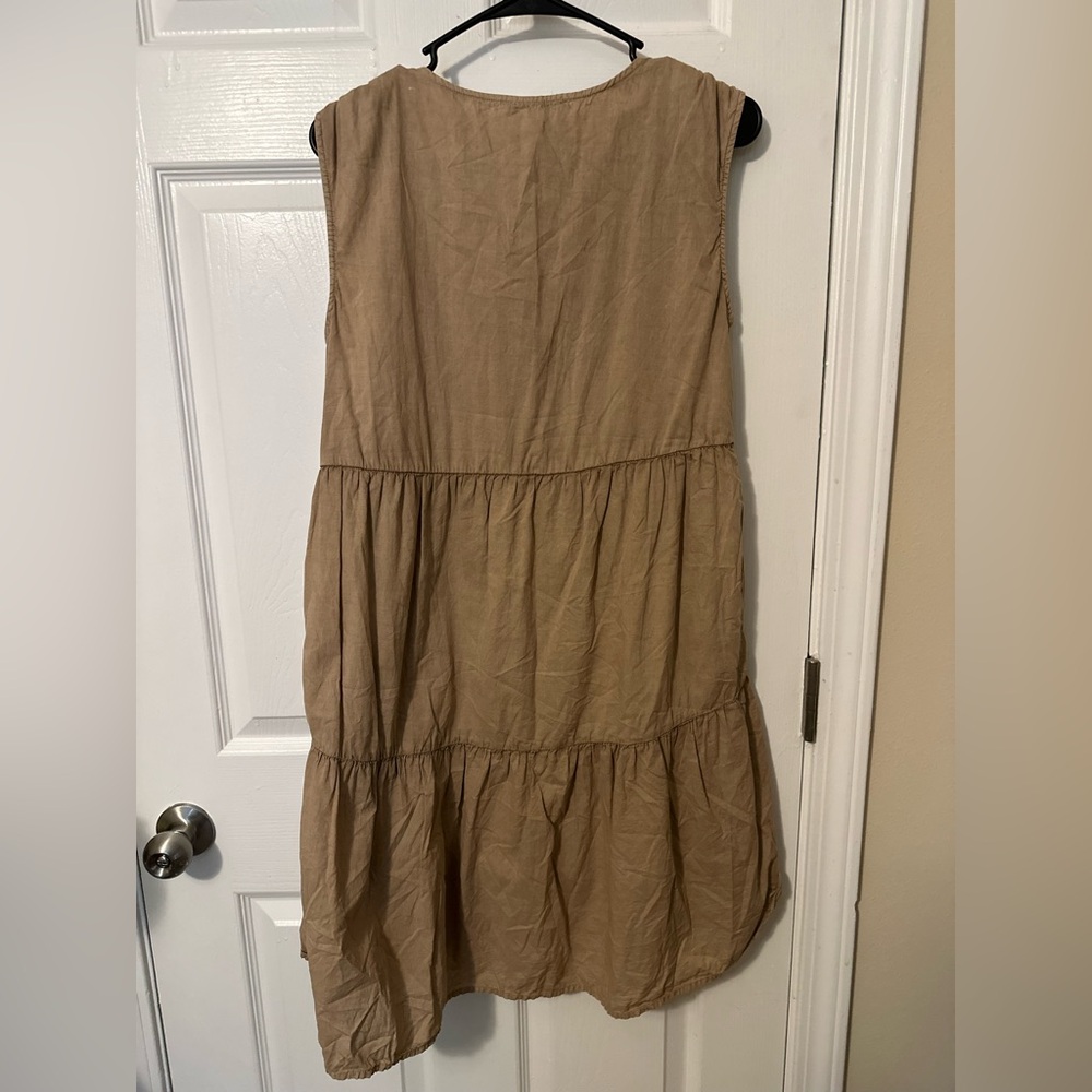 PRICE DROP Lucky Brand Poplin Shoulder Cinched Mini Dress Dull Gold Size S - Picture 7 of 8